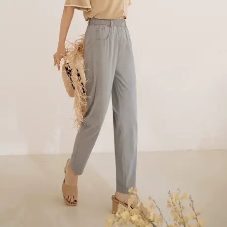 桔熊夏季休闲长裤子女凉爽纯色弹力高腰小脚裤胖妹妹大码BA7136商品大图
