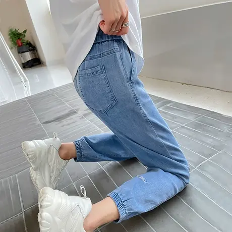 天丝牛仔裤女春夏季薄款2024新款高腰显瘦冰丝九分束脚哈伦女裤子商品大图