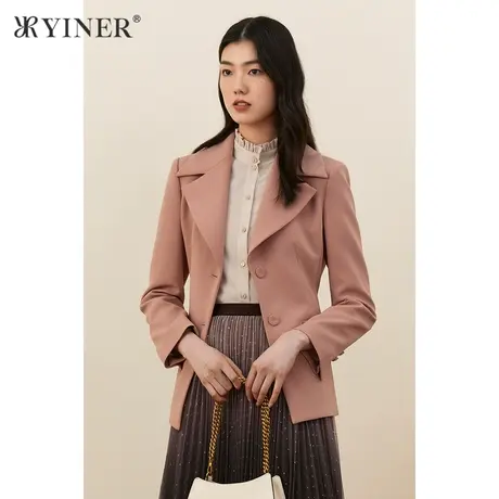 YINER音儿女装2021秋季新款西装领修身短外套商品大图