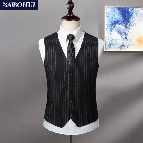 春秋新款条纹西装马甲男士修身商务潮流韩版小西服马夹男坎肩背心商品大图
