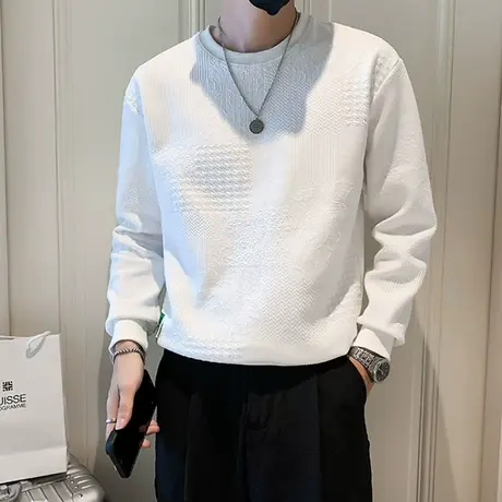 白色个性卫衣男潮流设计感小众长袖T恤衫秋冬季潮牌痞帅男装上衣商品大图
