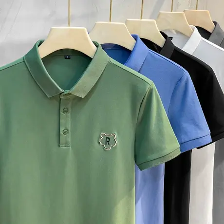 冰丝短袖T恤男2023夏季新款商务休闲虎头刺绣翻领短袖Polo衫男潮商品大图