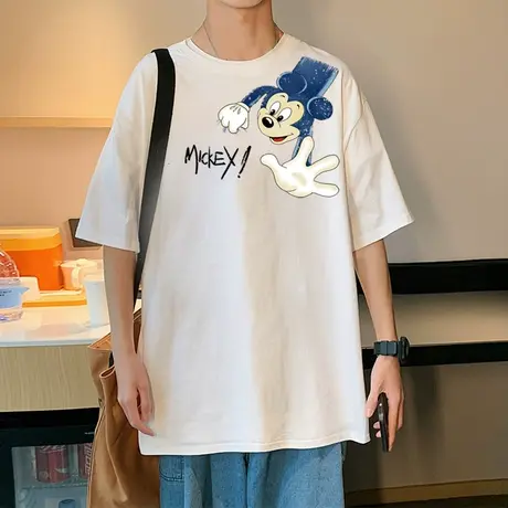 米奇纯棉短袖t恤男ins潮牌卡通米老鼠印花夏季港风情侣装宽松体恤图片
