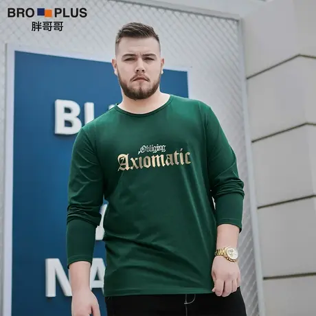 胖哥哥纯棉长袖T恤男宽松胖子男装潮大码打底衫加肥加大肥佬体恤商品大图