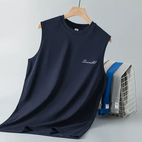 重磅纯棉背心男士夏季美式健身跨栏篮球运动宽肩坎肩全棉无袖t恤商品大图