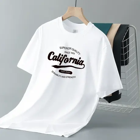 重磅美式纯棉短袖t恤男2024新款圆领白色上衣服夏季半袖全棉体恤商品大图