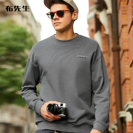 MrBu布先生微廓形纯棉长袖卫衣男 秋冬绣花打底无帽衫男KT01280图片