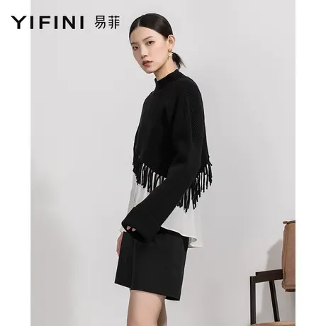 Yifini/易菲设计师款宽松毛织马甲女春秋新款不规则上衣流苏商品大图