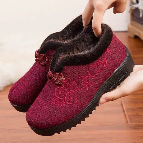 老人棉鞋中老年人奶奶鞋冬季加绒老太太鞋子老北京布鞋女防滑软底图片