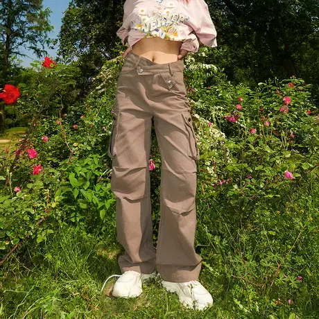 YEP设计感美式工装裤女2023新款春秋宽松直筒裤复古拖地休闲长裤图片