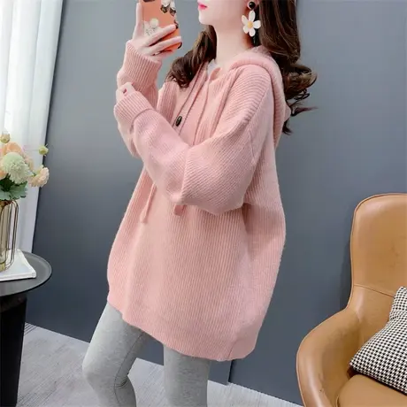 宽松慵懒风软糯连帽毛衣女外穿2023年新款秋冬韩版百搭高级感上衣商品大图