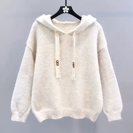 复古慵懒风连帽毛衣女秋冬2023新款宽松外穿时尚设计感针织衫上衣图片