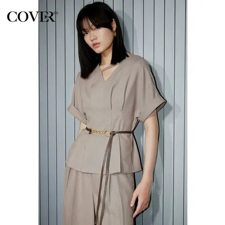 COVER夏季仿麻肌理感褶皱骨感衬衫商品大图