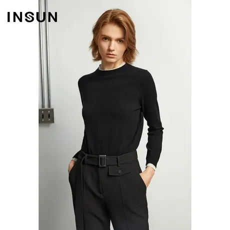 INSUN恩裳冬季圆领垂感版型毛针织衫商品大图