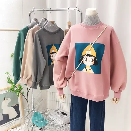 2021秋冬新款韩国东大门ins油画毛衣半高领加绒卫衣保暖外套大码图片