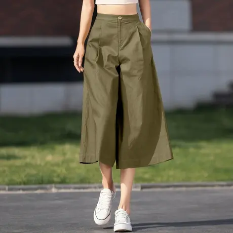 冰丝阔腿裤女夏季薄款2025新款高腰棉麻女裤垂感休闲亚麻七分裙裤商品大图
