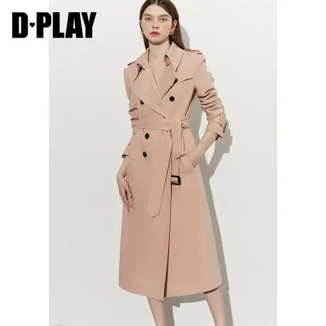 DPLAY【黑标】新高级感OL气质灰橘粉大摆长款风衣外套女商品大图