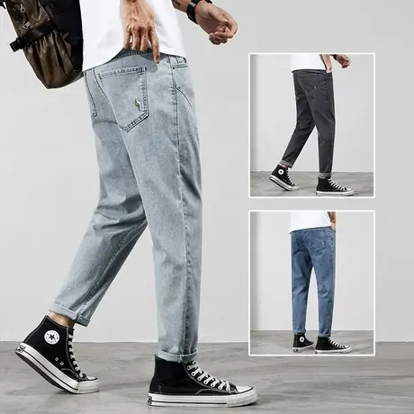 痞帅潮牌浅色九分牛仔裤男士直筒宽松夏季薄款广州新塘镇高端夏裤商品大图