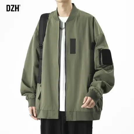 男士军绿色棒球服外套男潮牌春秋季男装上衣宽松教练夹克春装衣服商品大图