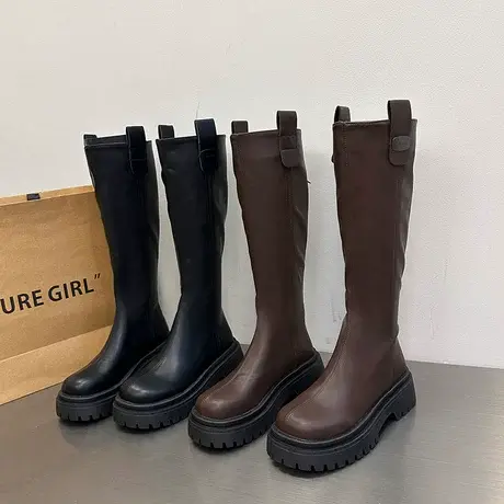 高筒靴女厚底内增高小个子瘦瘦靴2023新款后拉链不过膝长筒靴商品大图