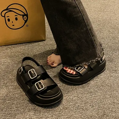 欧货爆款厚底罗马凉鞋女2024夏季新款增高6CM休闲皮带扣沙滩鞋潮商品大图