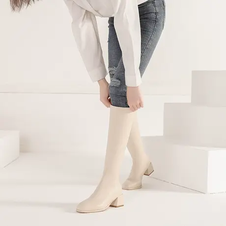 2024年新款女高筒骑士靴方头粗跟弹力不过膝显瘦软皮不掉筒长靴冬商品大图