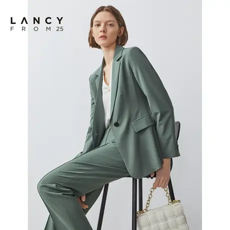 朗姿秋季新款羊毛通勤外套女收腰长袖职业通勤西装西服商场同款商品大图