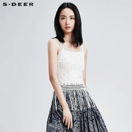s.🗡deer【🗣新品】🗨圣迪奥女装夏装愫白民族风镂空优雅上衣S16281606图片