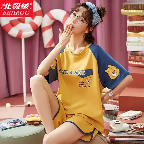 睡衣套装女短袖短裤两件套网红卡通可爱夏季学生大码针织棉家居服商品大图
