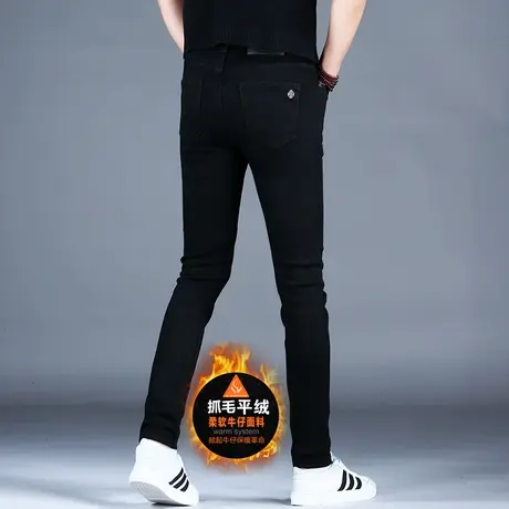 秋冬款黑色加绒牛仔裤男款裤子休闲2023新款小脚修身潮流男士保暖商品大图
