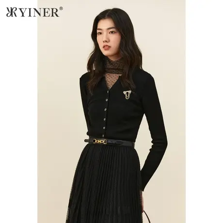 *【音儿甄选】YINER音儿女装秋季新款收腰拼接毛针织衫商品大图