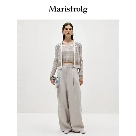 【商场同款】玛丝菲尔2024春季新款燕麦色V领开衫针织衫外套女商品大图