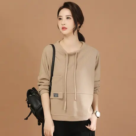 韩潮袭人圆领拼接长袖卫衣女2024春新款洋气宽松休闲上衣设计感商品大图