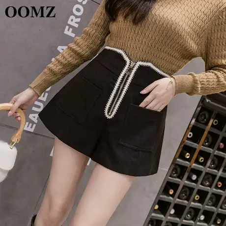 毛呢短裤女秋冬款小香风宽松显瘦韩版A字高腰阔腿裤休闲外穿靴裤图片