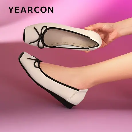 意尔康平底浅口小香风单鞋女2024新款春复古真皮玛丽珍鞋芭蕾舞鞋商品大图