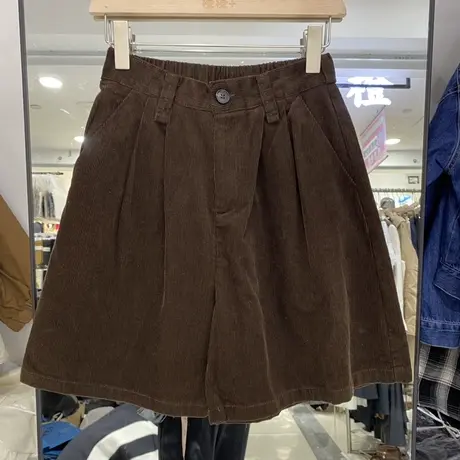 美拉德咖色灯芯绒短裤女秋冬高腰a字五分裤中裤小个子外穿靴裤子图片