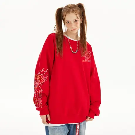 Nuthink国潮新年春节喜庆龙年圆领加绒加厚卫衣男潮牌情侣春季潮图片