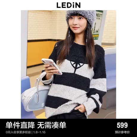 【商场同款】乐町宽松撞色套衫女秋冬新款毛针织衫C2EED4E10商品大图