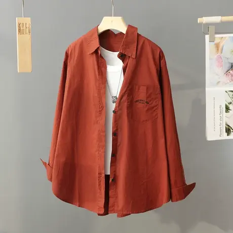纯棉长袖衬衣薄外套女外搭春秋温柔显白橘色气质宽松百搭衬衫叠穿商品大图