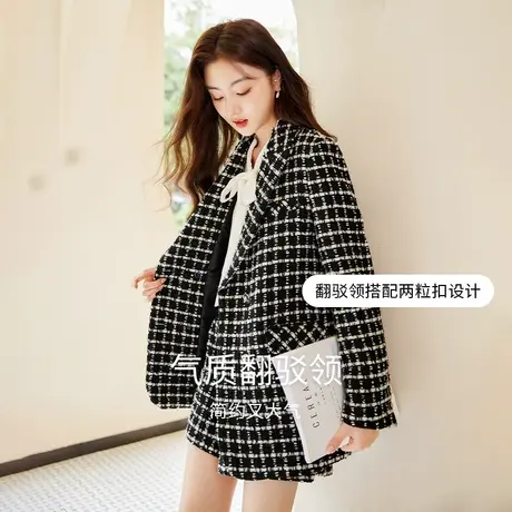 【千金风专场】香影黑色小香风毛呢西装外套女2023秋冬新款高级感商品大图