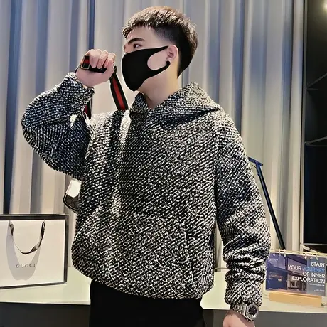 小香风编织连帽卫衣男春季2024新款重磅个性潮牌长袖上衣外套图片