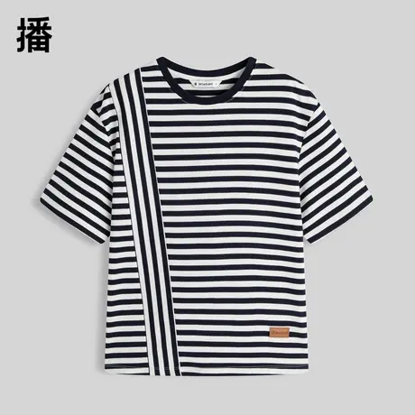 播夏新品100%棉简约时尚设计条纹撞色T恤DDR2YD5108图片