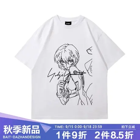 日系动漫夏EVA绫波丽的微笑联名潮牌印花男女宽松短袖T恤商品大图