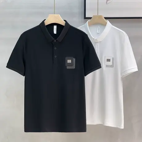 贴布拼接帅气翻领高端半袖Polo衫男潮流潮牌夏季带领t恤男士短袖T商品大图