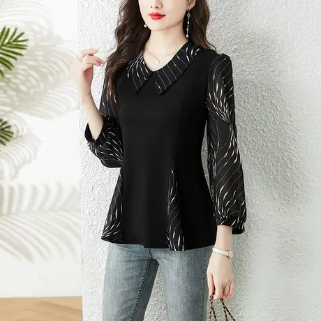 别致气质雪纺衬衫女2024年新款大码宽松显瘦时尚设计感小众女上衣商品大图