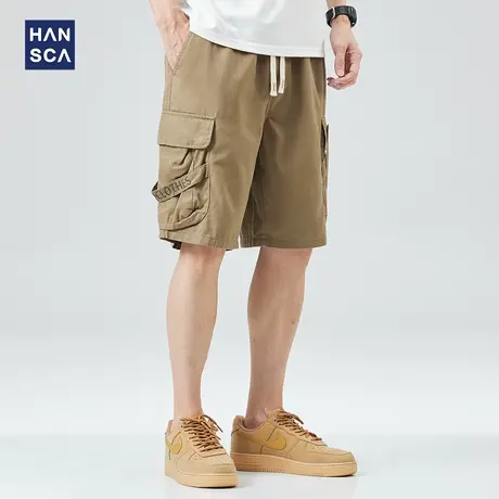 hansca纯棉休闲短裤男夏季新款潮牌复古宽松直筒工装外穿五分裤子商品大图