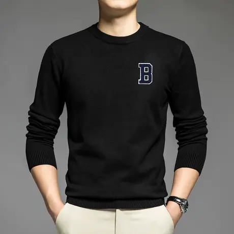 黑色毛衣男圆领针织衫潮牌潮流秋冬保暖内搭打底衫毛线衣毛衫线衫图片