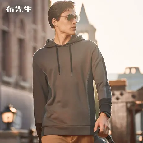 MrBu布先生微廓形撞色拼接长袖卫衣 秋冬带帽外套男士上衣KT01669商品大图