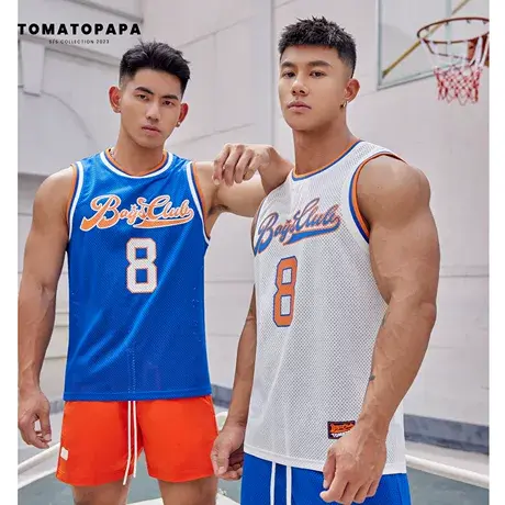 TOMATOPAPA网面背心男圆领字母数字印花透气排汗运动篮球情侣上衣商品大图