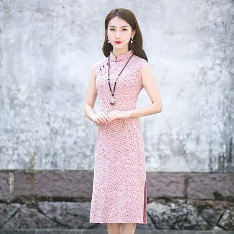 粉色旗袍年轻款少女显瘦改良旗袍连衣裙小香风复古法式气质小裙子图片